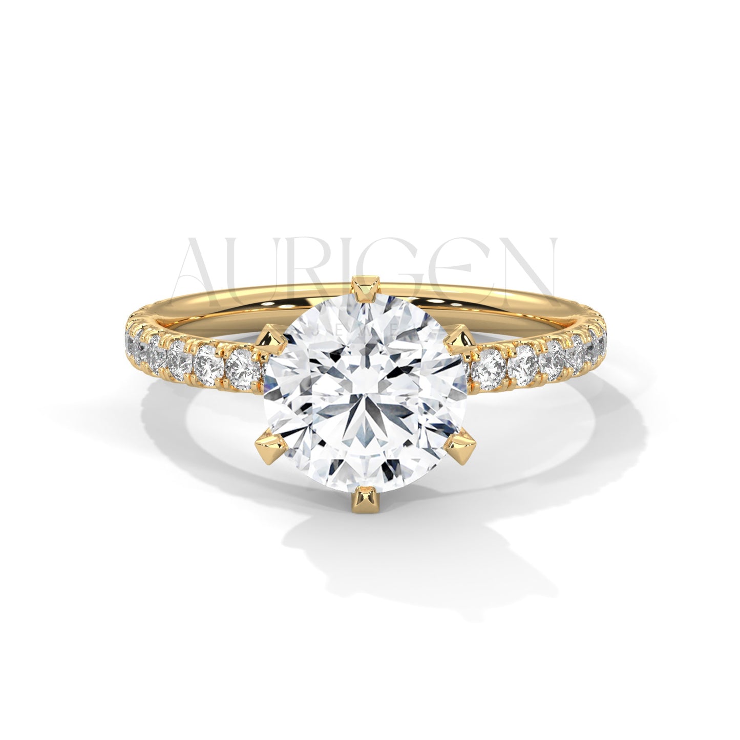 2 Ct Round Brilliant Diamond Engagement Ring with French Pave Band in 14K Solid Gold