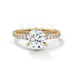 2 Ct Round Brilliant Diamond Engagement Ring with French Pave Band in 14K Solid Gold