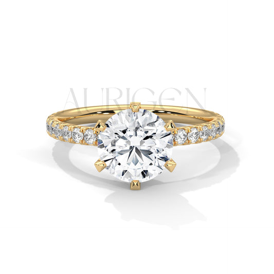 2 Ct Round Brilliant Diamond Engagement Ring with French Pave Band in 14K Solid Gold