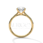 14K White Gold Round Solitaire Diamond Ring with Elegant Pave Design