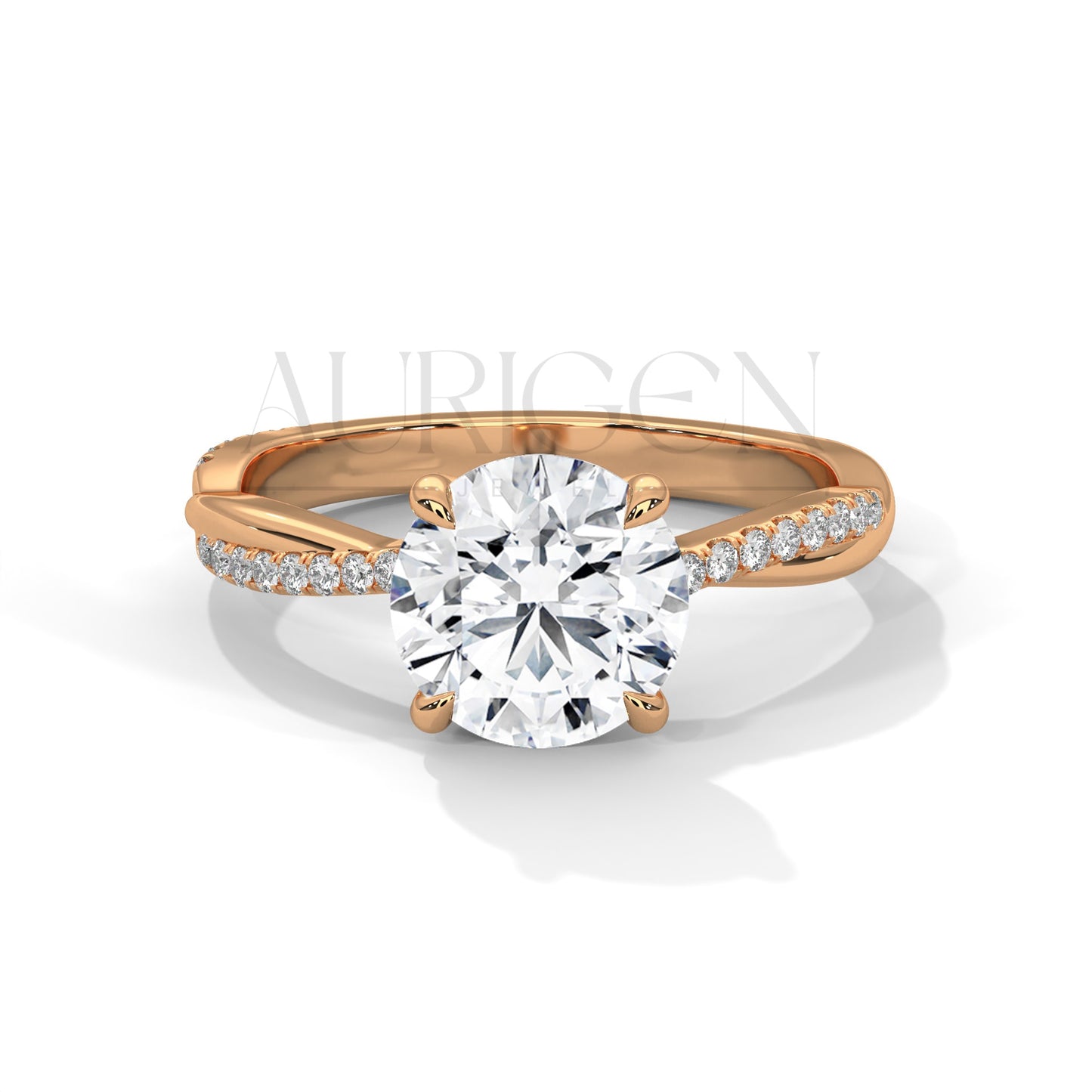 2.00 CT Round Brilliant Solitaire with Diamond-Accented Twisted 14K Solid Gold Ring