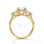 14K Solid Gold Three Stone Round Diamond Engagement Ring with Pear Side Stones