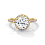 14K Solid Gold Round Brilliant Cut Diamond Ring with Halo and Pave Setting
