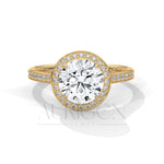Round Halo Diamond Engagement Ring with Pave Band in 14K White Gold