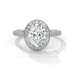 2 Ct Oval Halo Diamond Engagement Ring in 14K Solid Gold with Pave Band