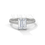 Emerald Cut Diamond Engagement Ring in 14K Solid Gold with Classic Pave Band