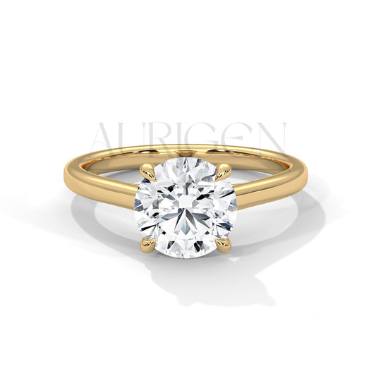 Minimalist 14K Solid Gold Solitaire Engagement Ring with Round Brilliant Center