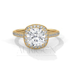 2 Ct Cushion Halo Diamond Engagement Ring with Pave Band in White Gold