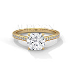2 Ct Cushion Cut Diamond Engagement Ring with Pave Band in 14K White Gold