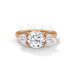 Three Stone Round Moissanite Diamond Engagement Ring in 14K Solid Gold