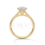 14K Solid Gold Round Cut Diamond Pave Setting Engagement Ring