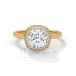 Cushion Halo Diamond Engagement Ring in 14K White Gold with Pave Accents