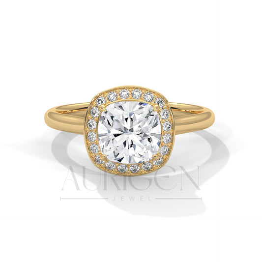 Cushion Halo Diamond Engagement Ring in 14K White Gold with Pave Accents
