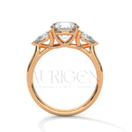 14K Solid Gold Three Stone Round Diamond Engagement Ring with Pear Side Stones