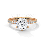 2 Ct Round Brilliant Diamond Engagement Ring with French Pave Band in 14K Solid Gold