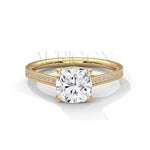 Elegant Cushion Cut Ring in 14K Solid Gold with Pave Diamonds