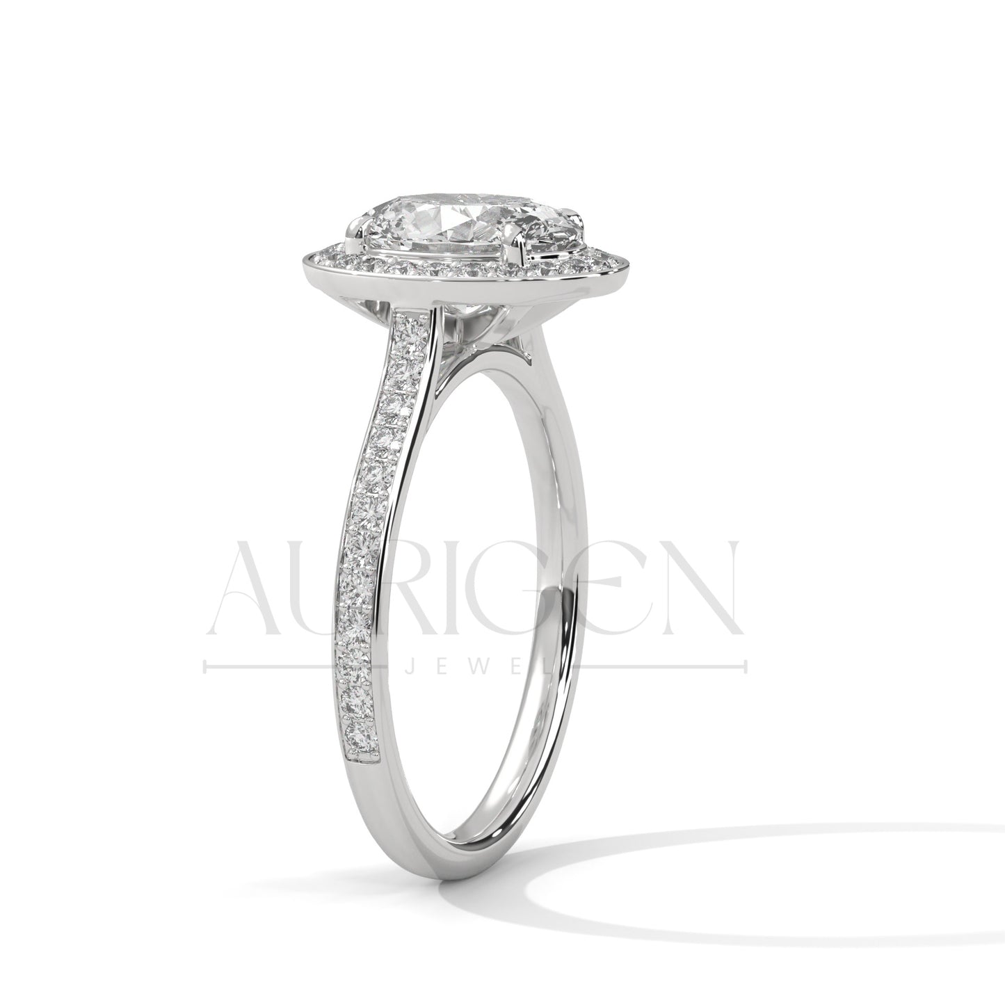 2 Ct Oval Halo Diamond Engagement Ring in 14K Solid Gold with Pave Band