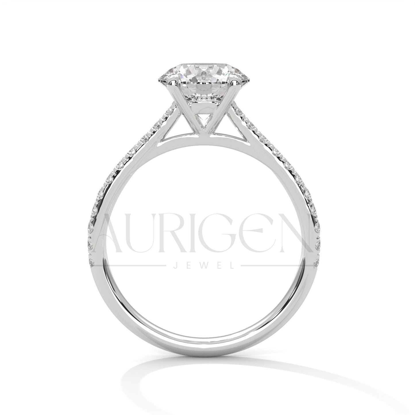 14K Solid Gold Round Cut Diamond Pave Setting Engagement Ring