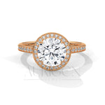 Round Halo Diamond Engagement Ring with Pave Band in 14K White Gold