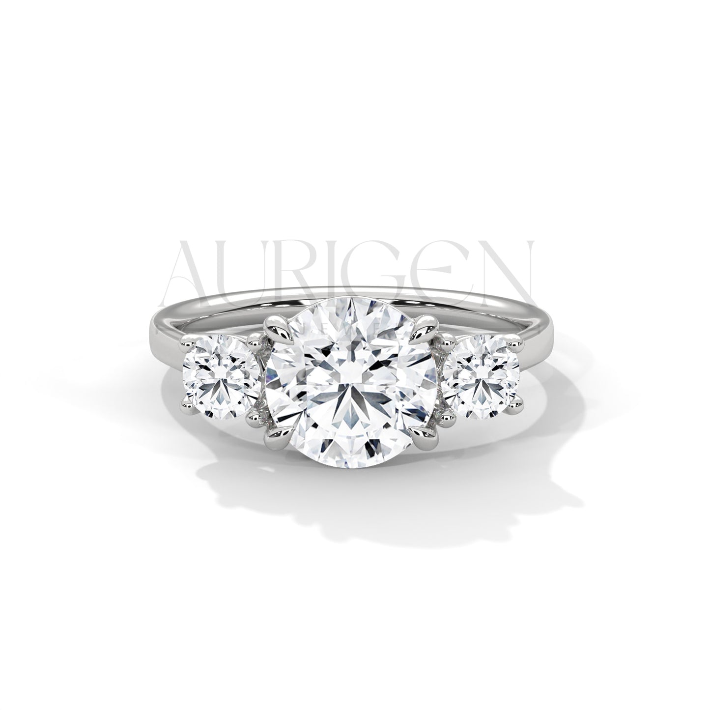 Three Stone Round Moissanite Diamond Engagement Ring in 14K Solid Gold