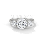 Three Stone Round Moissanite Diamond Engagement Ring in 14K Solid Gold