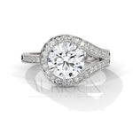 14K Solid Gold Split Shank Engagement Ring with Halo Diamonds
