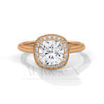 Cushion Halo Diamond Engagement Ring in 14K White Gold with Pave Accents