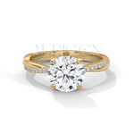 2.00 CT Round Brilliant Solitaire with Diamond-Accented Twisted 14K Solid Gold Ring