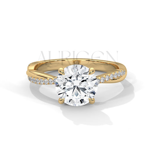 2.00 CT Round Brilliant Solitaire with Diamond-Accented Twisted 14K Solid Gold Ring