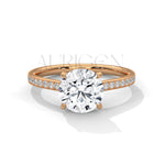 14K White Gold Round Solitaire Diamond Ring with Elegant Pave Design