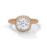 2 Ct Cushion Halo Diamond Engagement Ring with Pave Band in White Gold