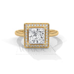 2.0 CT Princess Cut Diamond Engagement Ring with Halo in 14K Solid Gold