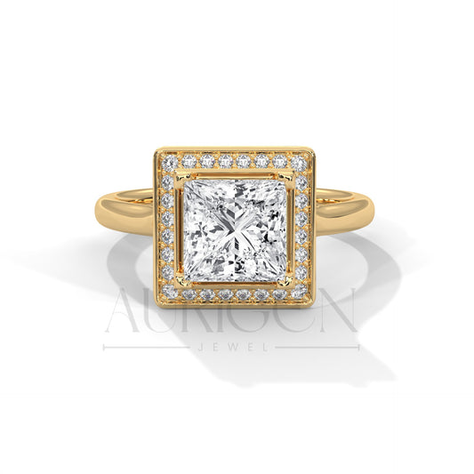 2.0 CT Princess Cut Diamond Engagement Ring with Halo in 14K Solid Gold