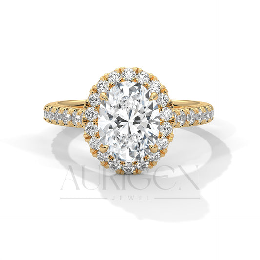 Dazzling 14K Solid Gold Engagement Ring Oval Cut Moissanite Diamond Halo and Pave Setting Ring