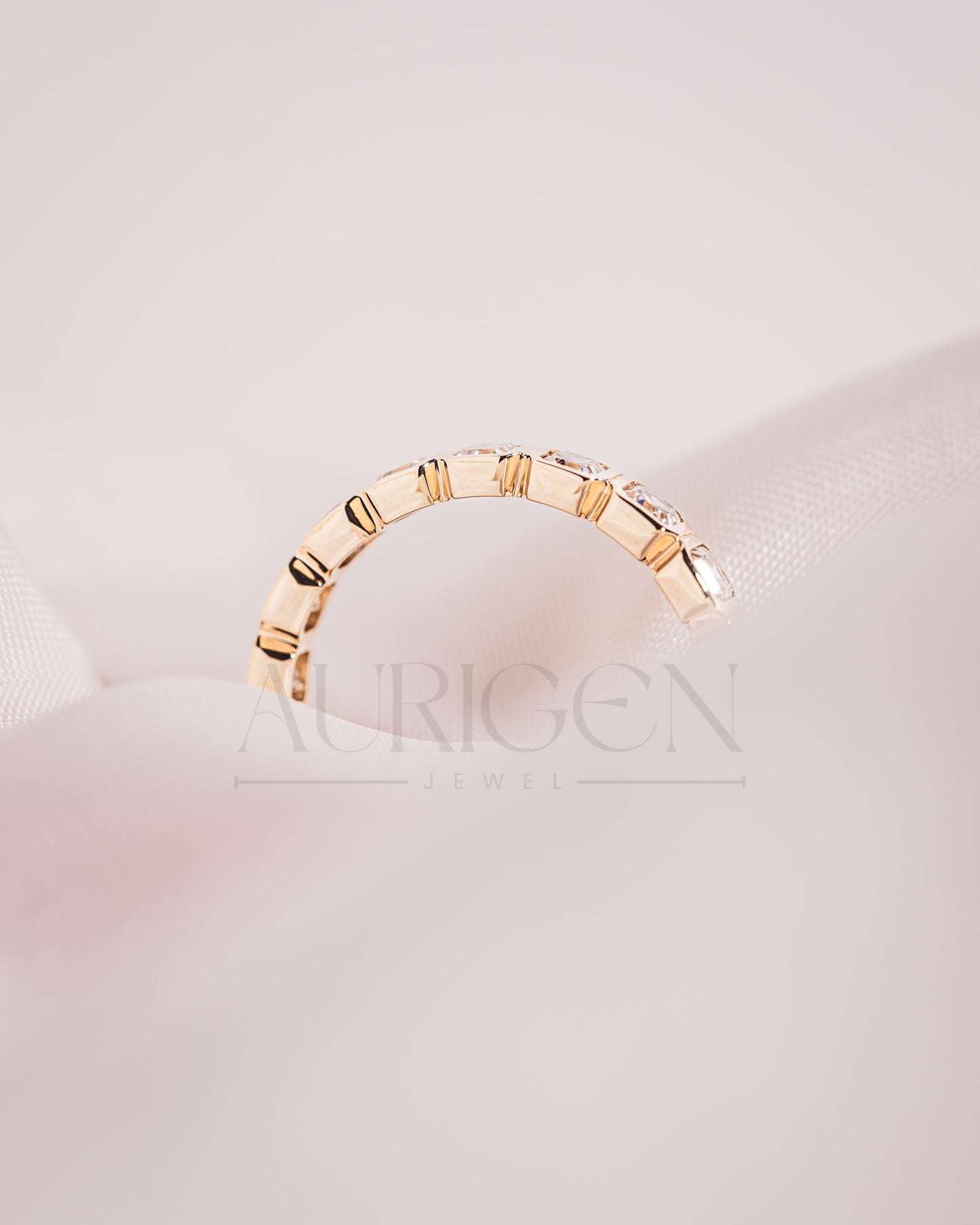 Bezel Set Asscher Cut Moissanite & Leb Diamond Eternity Band in 14K Solid Gold