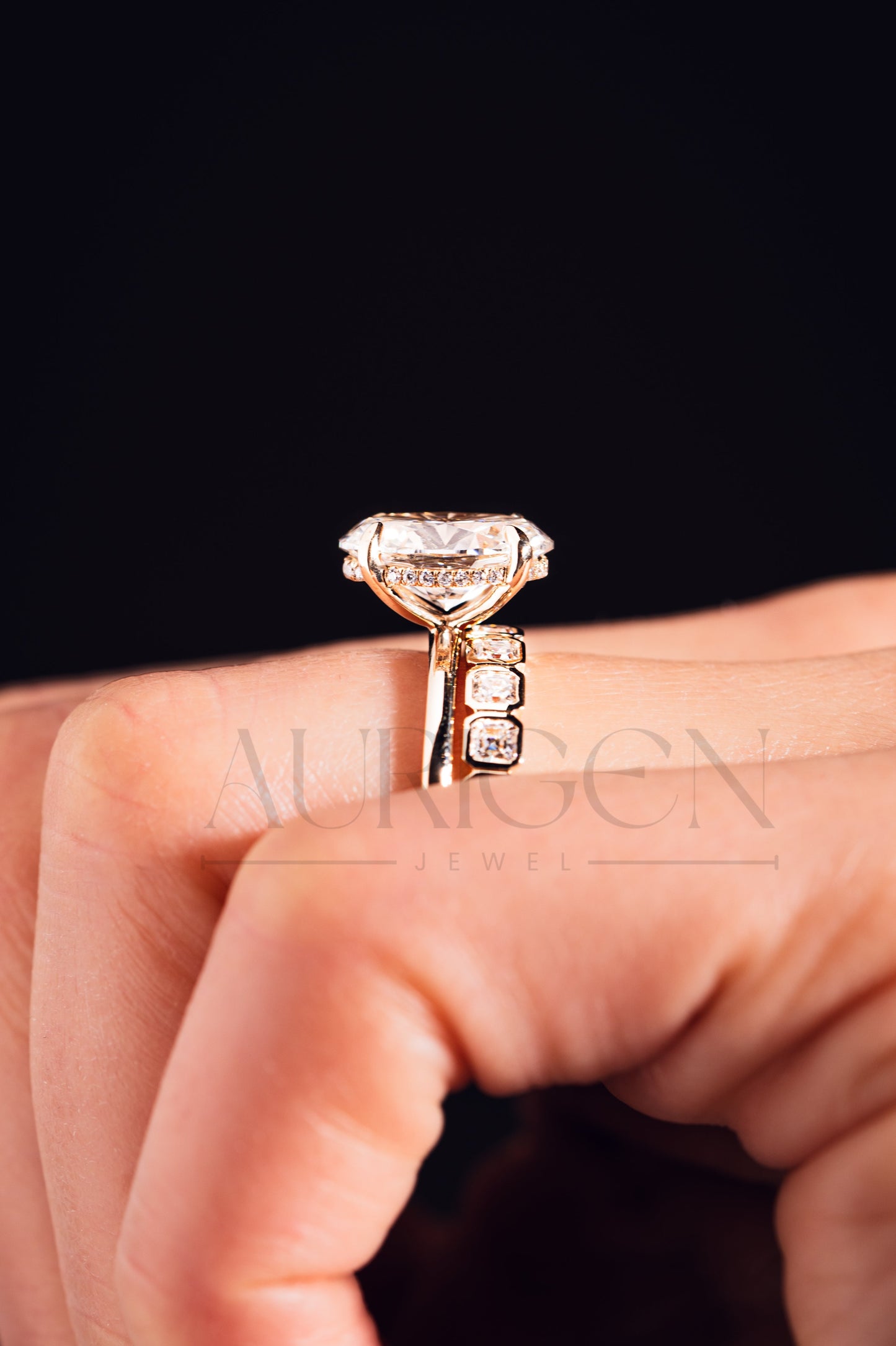 Bezel Set Asscher Cut Moissanite & Leb Diamond Eternity Band in 14K Solid Gold