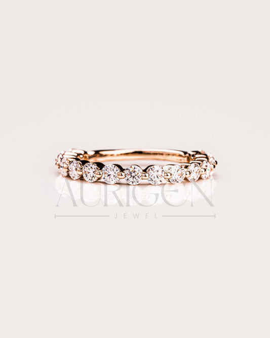 Round Moissanite & Leb Diamond Half Eternity Band 14K Rose Gold