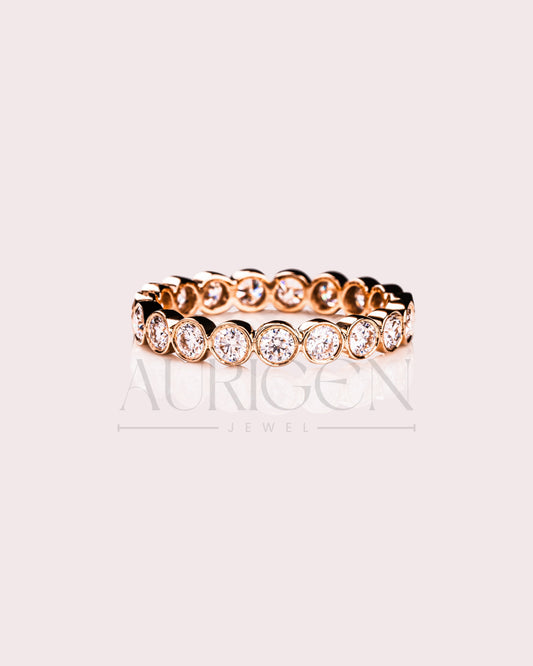 Round Bezel Set Moissanite and Leb Diamond Full Eternity Band 14K Solid Gold