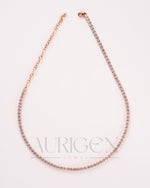 Dainty 14K Rose Gold Tennis Necklace - Round Cut Lab Grown and Moissanite Diamond
