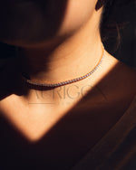 Dainty 14K Rose Gold Tennis Necklace - Round Cut Lab Grown and Moissanite Diamond