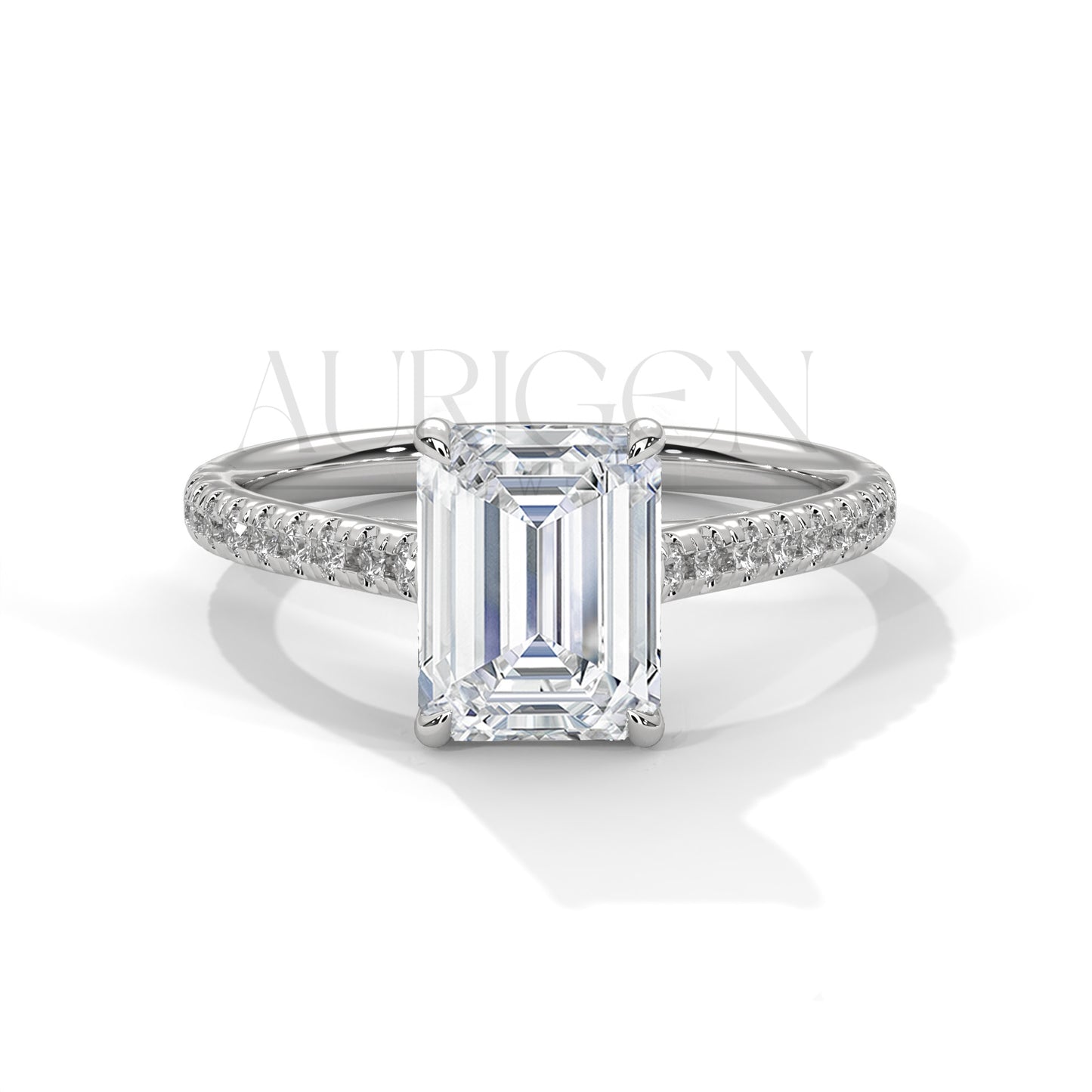 Timeless Emerald Cut Moissanite Ring with Pave Diamond Band