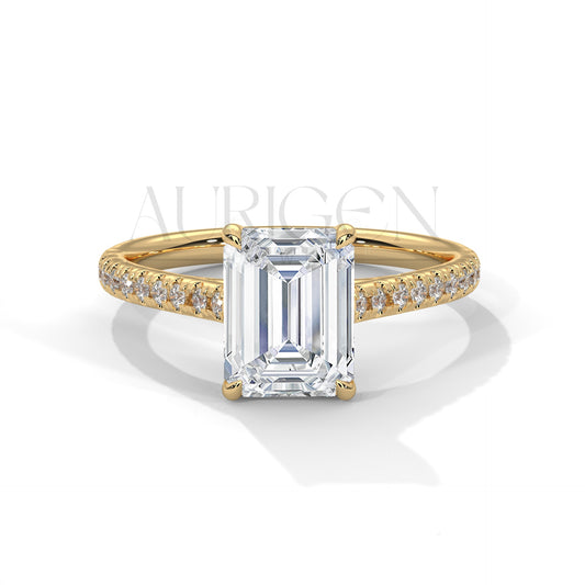 Timeless Emerald Cut Moissanite Ring with Pave Diamond Band
