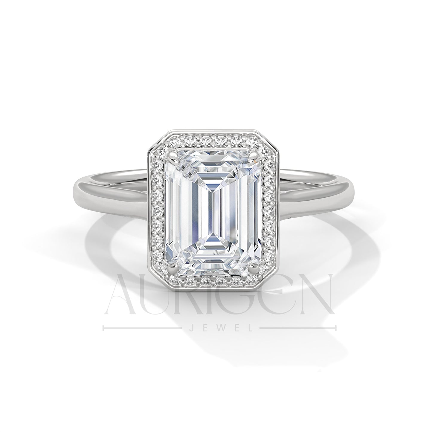 The Regal Radiance – 2.00 CT Emerald Cut Moissanite Halo Diamond Ring in 14K Solid Gold