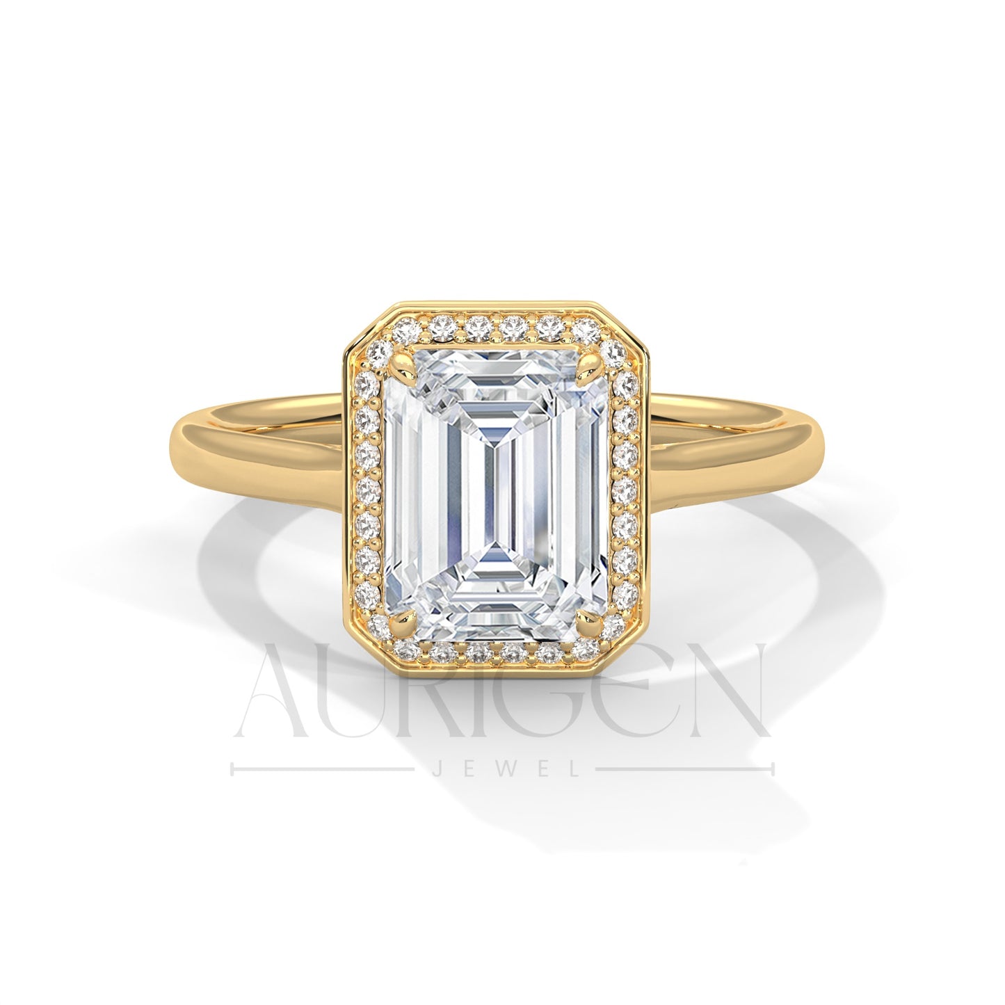 The Regal Radiance – 2.00 CT Emerald Cut Moissanite Halo Diamond Ring in 14K Solid Gold