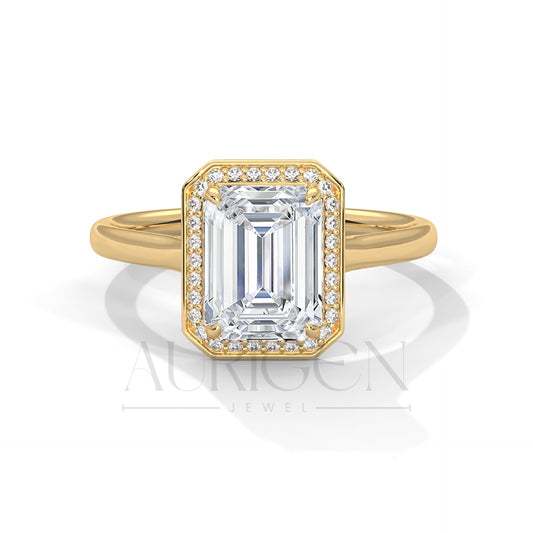 The Regal Radiance – 2.00 CT Emerald Cut Moissanite Halo Diamond Ring in 14K Solid Gold