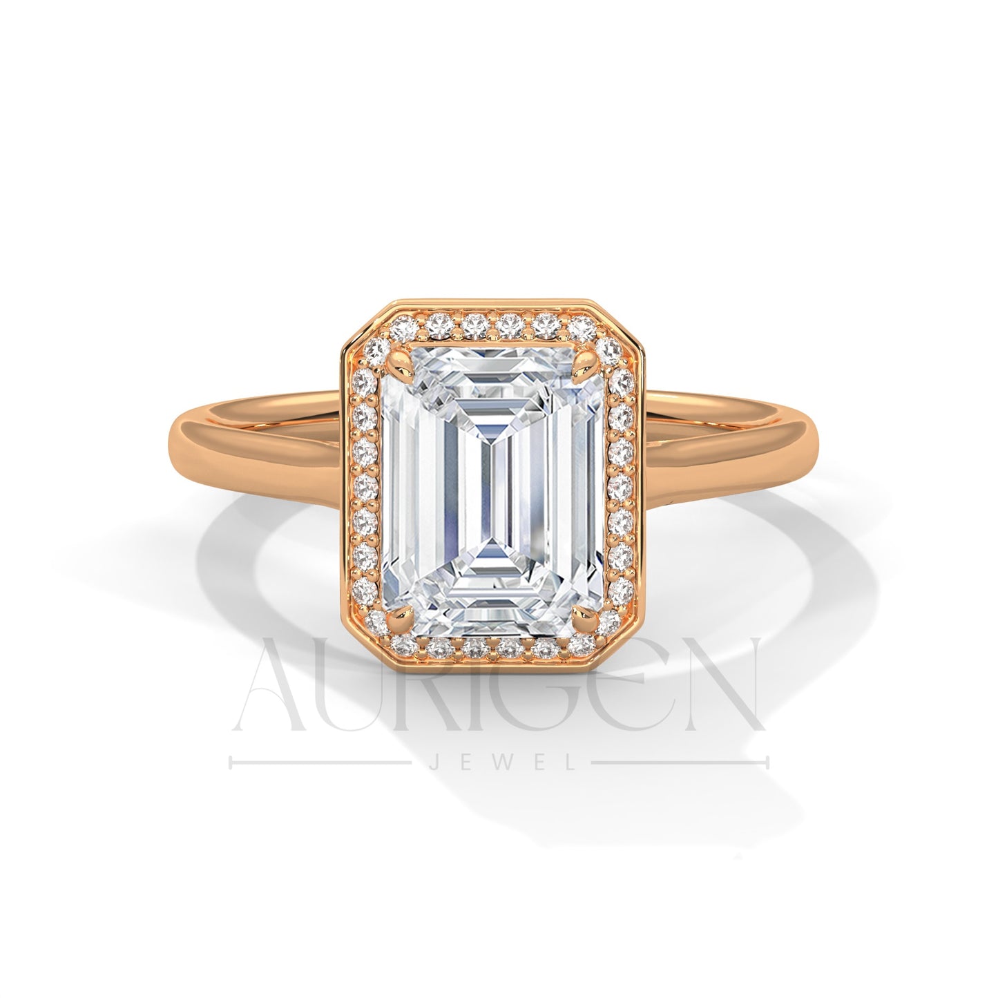The Regal Radiance – 2.00 CT Emerald Cut Moissanite Halo Diamond Ring in 14K Solid Gold