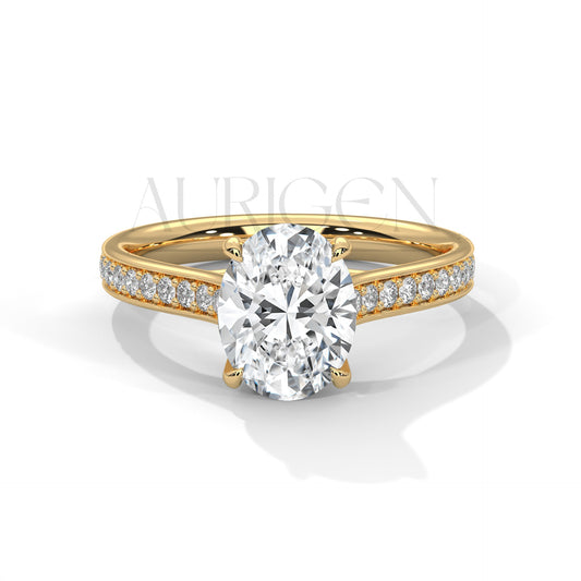 Luxury Oval Cut Moissanite Ring With Pave Diamond 14K Solid Gold Ring