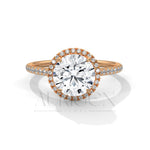 14K Solid Gold Round Brilliant Cut Diamond Ring with Halo and Pave Setting