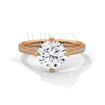 Sparkling Elegance: Round Cut Diamond with Side Pave Setting in 14K Yellow Gold Ring