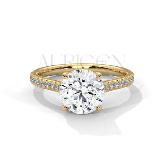 Round Cut Moissanite Diamond Ring With Pave Set Diamond in 14K Solid Gold